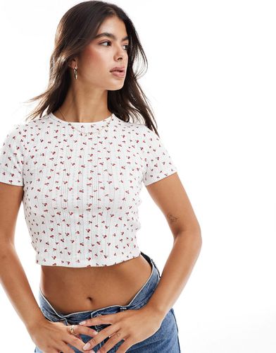 T-shirt en maille pointelle à fleurs - New Look - Modalova