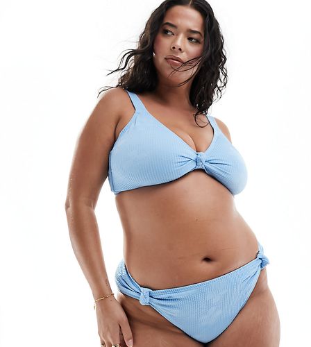 Bas de bikini taille haute froissé en jacquard - bleuet - South Beach Curve - Modalova