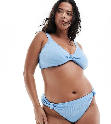 Bas de bikini taille haute froissé en jacquard - bleuet - South Beach Curve - Modalova