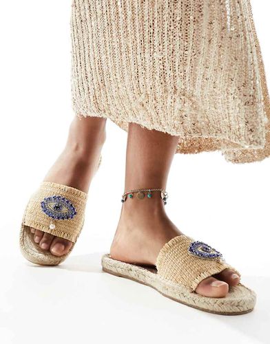 Mules style espadrilles en raphia avec mauvais ail ornementé - Naturel - South Beach - Modalova