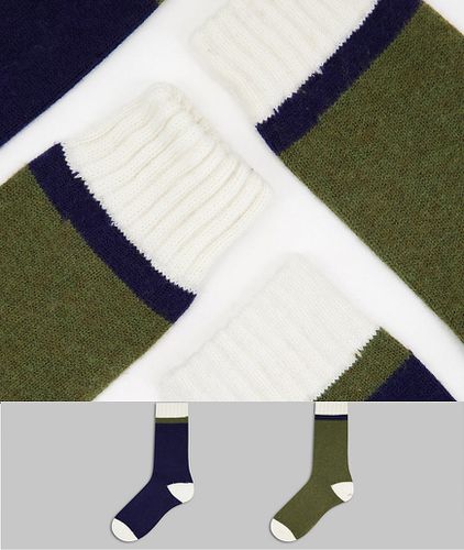 Lot de 2 paires de chaussettes en laine mélangée - Vert et bleu marine - Selected Homme - Modalova