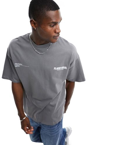 T-shirt oversize coupe carrée avec imprimé sur la poitrine - Selected Homme - Modalova