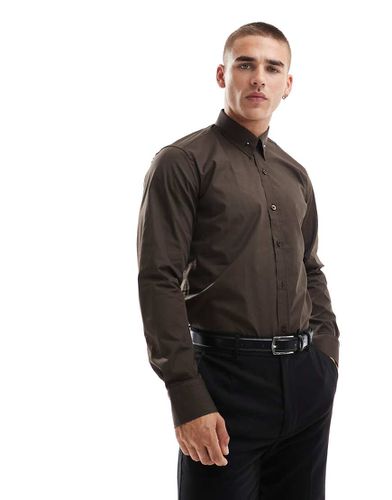 Roslin - Chemise habillée avec barre au col - Chocolat - Shelby & Sons - Modalova