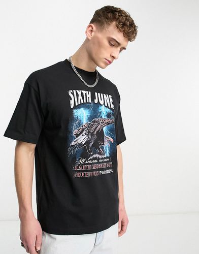T-shirt oversize à motif aigle - Noir - Sixth June - Modalova