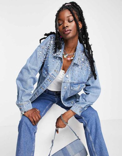 Veste en jean oversize à ornements - moyen délavé - Signature 8 - Modalova