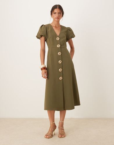 Robe mi-longue avec boutons ornements - Olive fonc - Sister Jane - Modalova