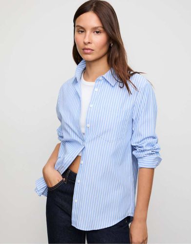 Chemise basique en popeline  rayures avec poche - denim - Stradivarius - Modalova