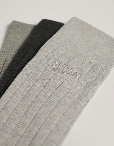 Lot de 3 paires de chaussettes unisexes en coton côtelé - anthracite chiné - Superdry - Modalova
