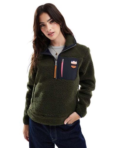 Pull rétro en polaire à col zippé - kaki militaire - Superdry - Modalova