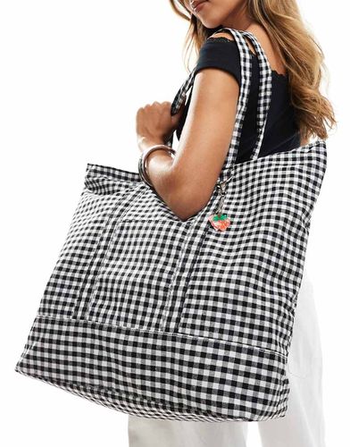 Tote bag à carreaux vichy avec porte-clés amovible - blanc - Svnx - Modalova