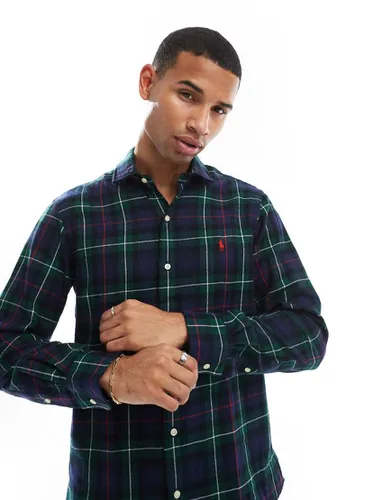 Chemise à carreaux ajustée en sergé émerisé avec logo emblématique - /rouge - Polo Ralph Lauren - Modalova