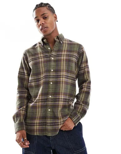 Chemise en flanelle brossée à carreaux avec logo emblématique - olive et marron - Polo Ralph Lauren - Modalova