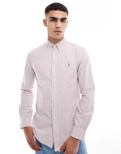 Chemise Oxford ajustée à logo emblématique - Bordeaux et blanc - Polo Ralph Lauren - Modalova