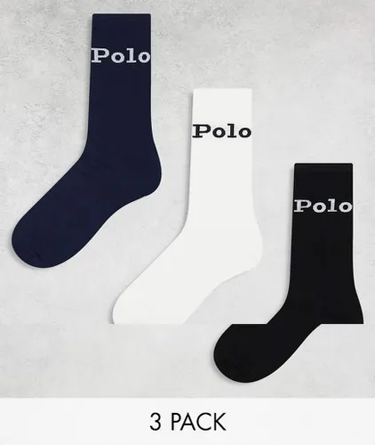 Lot de 3 paires de chaussettes à inscription logo Polo » - /crème/bleu marine - Polo Ralph Lauren - Modalova