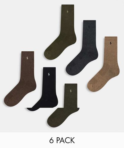 Lot de 6 paires de chaussettes en coton avec logo joueur de polo - Marron/kaki/beige/ - Polo Ralph Lauren - Modalova