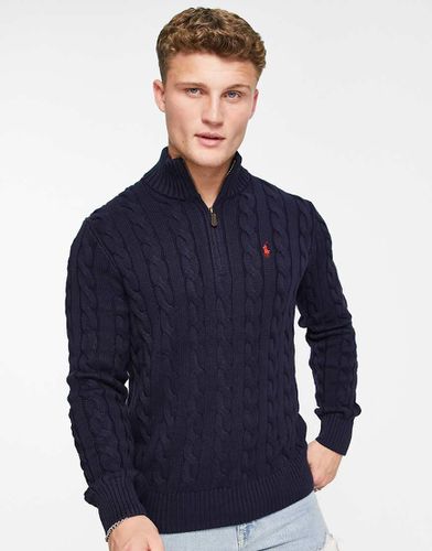 Pull en maille torsadée de coton à fermeture éclair et logo emblématique - Bleu - Polo Ralph Lauren - Modalova