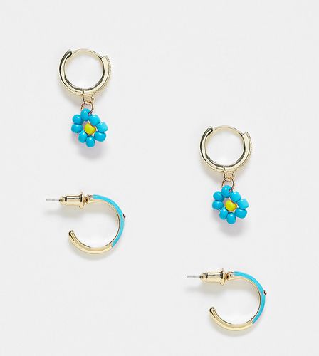 Lot de 2 paires de boucles d'oreilles en plaqué or et émail - Bleu/ - Petit Moments - Modalova