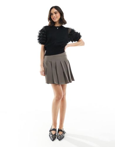 Mini-jupe plisse - moka - Pieces - Modalova