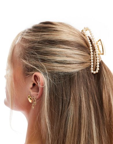 Grande pince à cheveux rectangulaire avec perles nacrées - et blanc - Pieces - Modalova