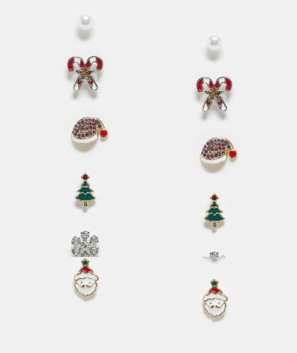 Lot de 6 paires des boucles d'oreilles de Noël - Multicolore - Pieces - Modalova