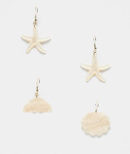 Lot de 2 paires de boucles d'oreilles à pendants coquillage et étoile de mer - Crème - Pieces - Modalova