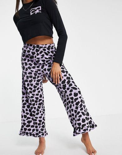 Pyjama à imprimé léopard - Noir et lilas - Pieces - Modalova