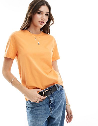 T-shirt en coton à manches retroussées - Orange - Pieces - Modalova