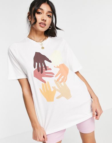 T-shirt en coton avec motif mains - - WHITE - Pieces - Modalova
