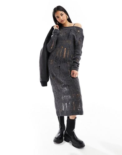 Robe pull mi-longue à épaules dénudées en maille échelle - Anthracite - Pimkie - Modalova