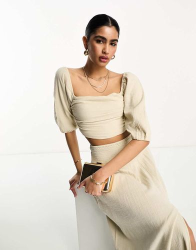 Crop top d'ensemble froncé à manches bouffantes - Taupe - Pretty Lavish - Modalova