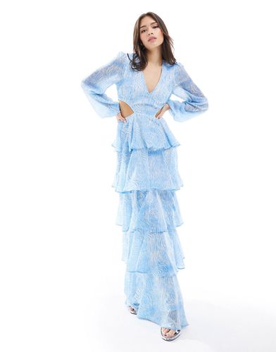 Robe longue à fleurs et découpes - Bleu - Pretty Lavish - Modalova