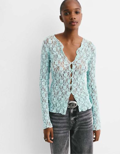 T-shirt  manches longues en dentelle - Bleu - Pull & bear - Modalova