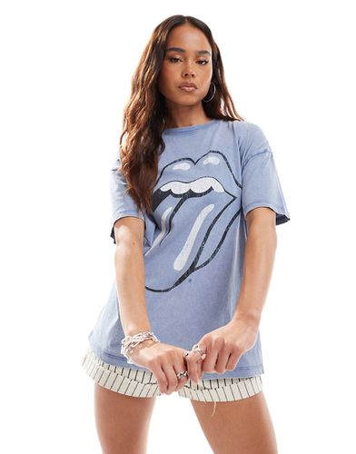T-shirt avec imprimé Rolling Stones - Bleu délavé - Pull & bear - Modalova