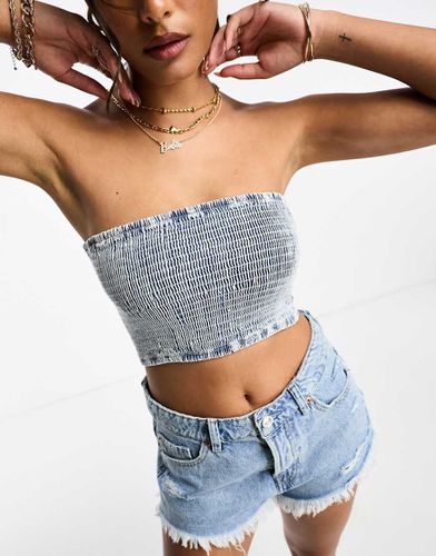 Top bandeau en jean froncé - délavé - Pull & bear - Modalova