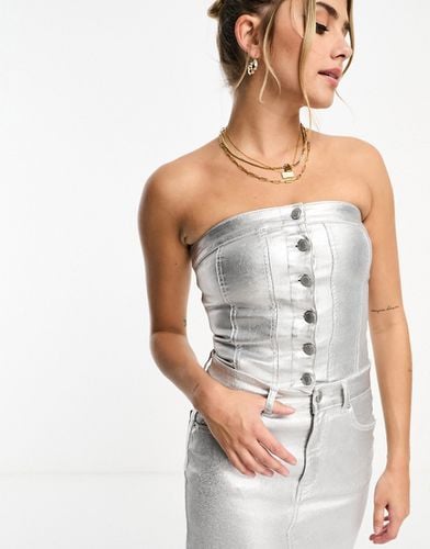 Top corset d'ensemble en jean métallisé - Pull & bear - Modalova