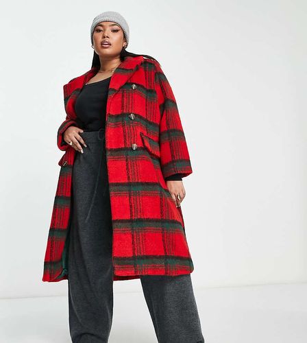 Manteau long à double boutonnage et motif carreaux - Carreaux - Qed London Plus - Modalova