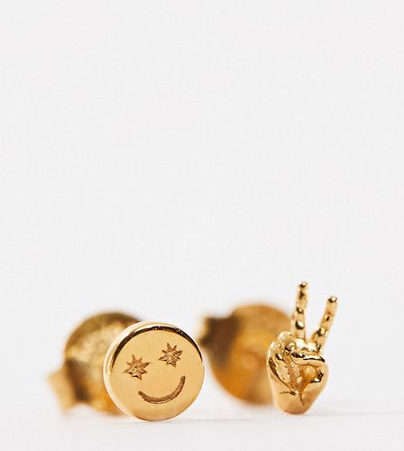 Boucles d'oreilles smiley et symbole de la paix en plaqué or 22 carats avec boîte cadeau - Rachel Jackson - Modalova