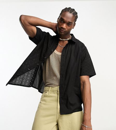 Chemise manches courtes en coton avec col à revers et broderie - Noir - Reclaimed Vintage - Modalova