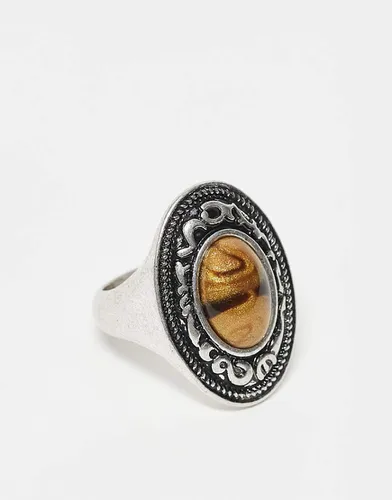 Bague unisexe oversize avec pierre fantaisie - poli - Reclaimed Vintage - Modalova