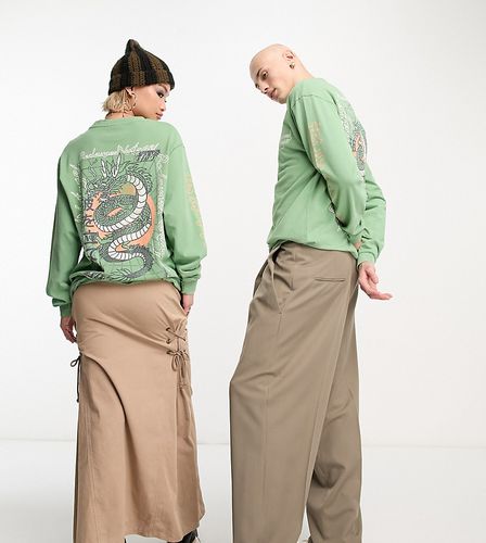 T-shirt unisexe à manches longues style skateur avec imprimé dragon - Kaki - Reclaimed Vintage - Modalova