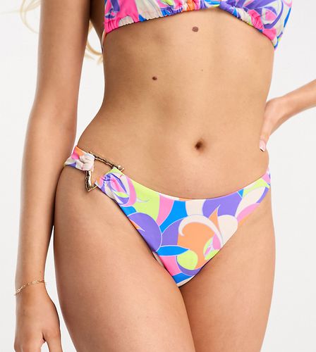Bas de bikini échancré à imprimé abstrait et détail métallique - multicolore vif - River Island - Modalova