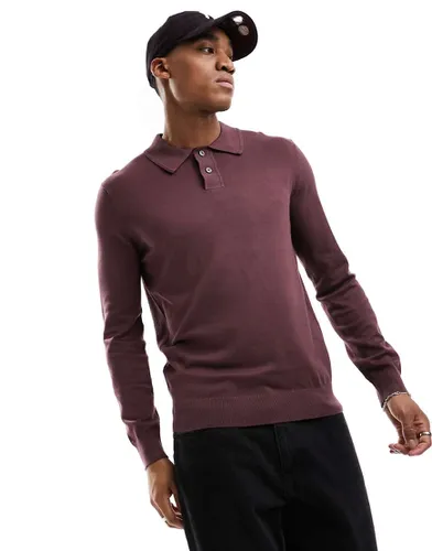 Essential - Polo à manches longues - Aubergine - River Island - Modalova