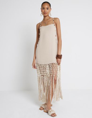 Robe de plage avec franges en macramé - Crème - River Island - Modalova