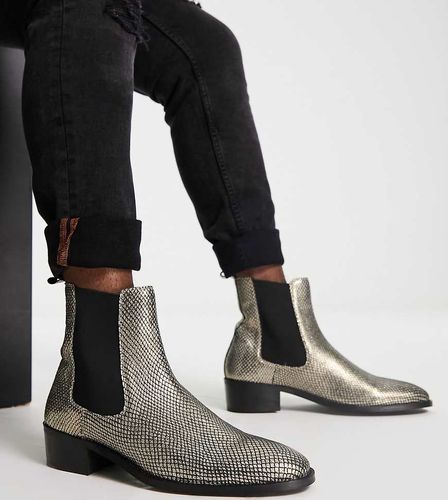 Dalston - Bottines Chelsea à talon cubain en cuir effet peau de serpent - Walk London - Modalova