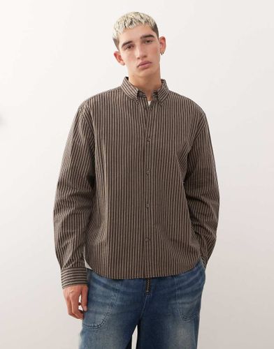 Chemise oversize raye  manches longues - Marron - Weekday - Modalova