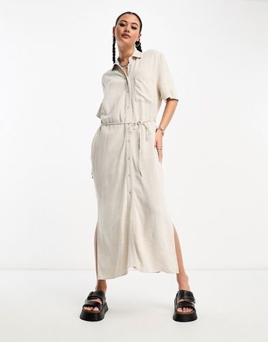 Corin - Robe chemise mi-longue en lin mélangé - Blanc cassé - Weekday - Modalova