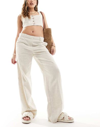 Emmie - Pantalon taille basse en lin mélangé - Beige - Weekday - Modalova