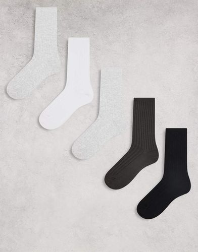 Lot de 5 paires de chaussettes côtelées - /blanc/gris - Weekday - Modalova