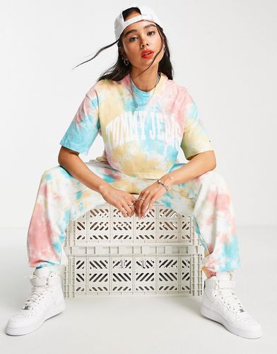 T-shirt crop top d'ensemble oversize en coton effet tie-dye à imprimé universitaire - MULTI - Tommy Jeans - Modalova