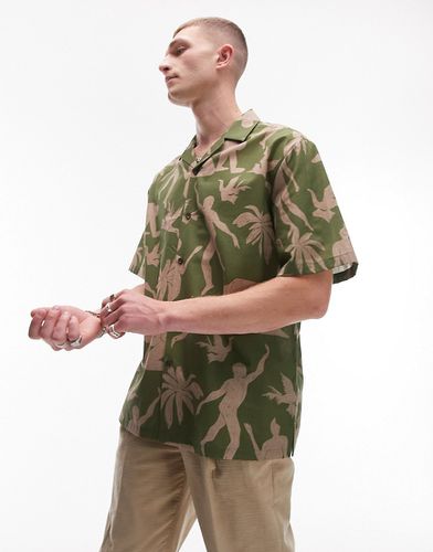 Chemise décontractée à manches courtes avec col à revers et imprimé silhouettes - Topman - Modalova